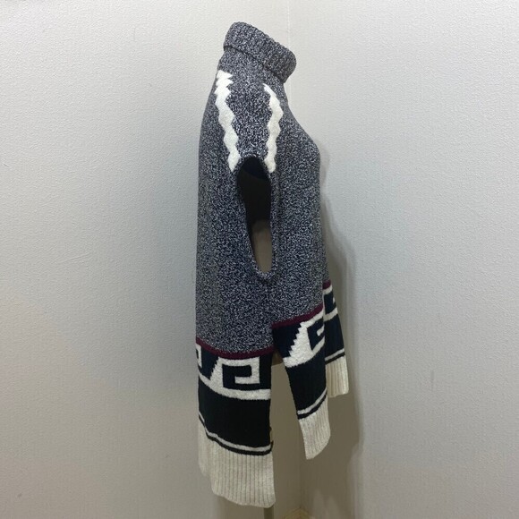 LOFT Turtle Neck Tunic Vest Sweater Size XS/S Oversized Cream/Black\Red - Picture 5 of 12